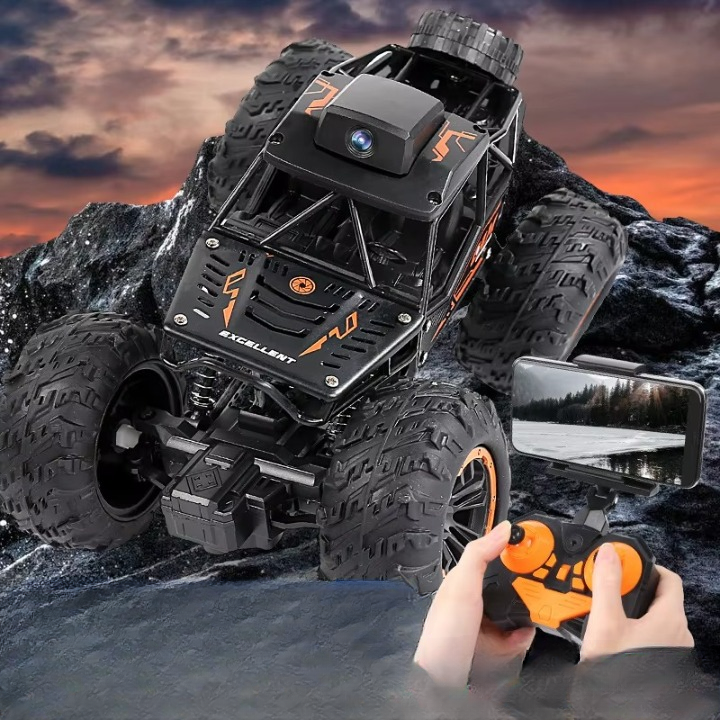 Crawler Cross Country Car With Camera | Remote Control Car With Camera WiFi 720P HD FPV Camera, 2.4Ghz 1:18 Scale Off-Road Remote Control Rechargeable Monster Truck Toys For Boys - Color Black | Toys For Kids | Remote Control Car | RC Car |